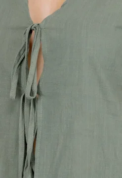 Katoenen Khaki Tweedelige Set met Dubbele Strik en Short