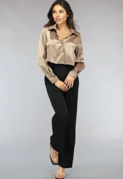 Khaki Cropped Blouse met Knoopsluiting