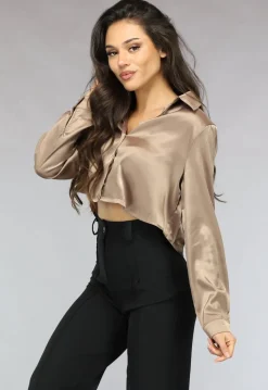 Khaki Cropped Blouse met Knoopsluiting