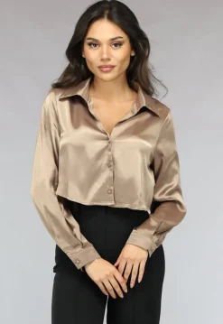 Khaki Cropped Blouse met Knoopsluiting