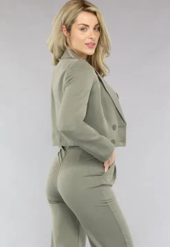 Khaki 2-delig Dameskostuum met Wijde Broek