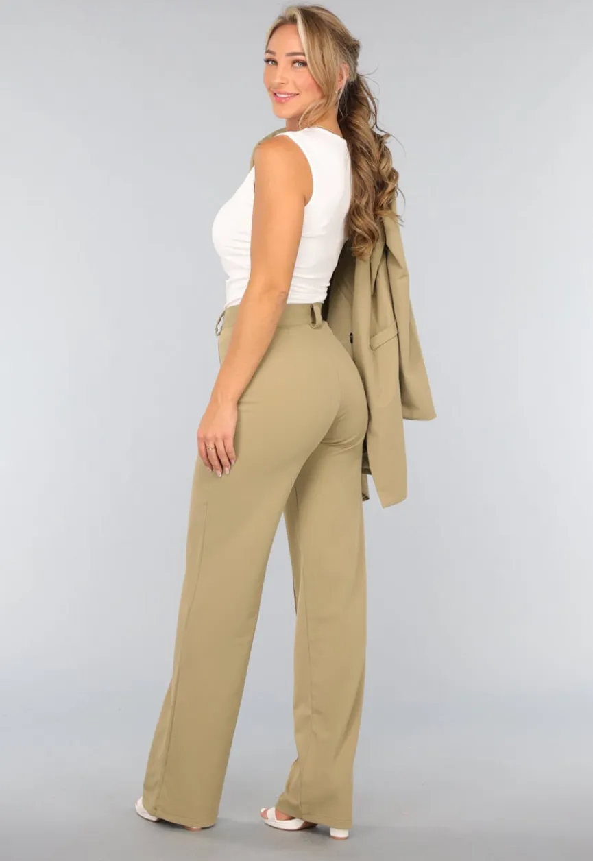 Khaki High Waist Stretch Pantalon
