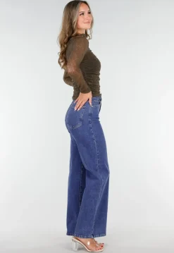 Khakikleurige See Through Kanten Top met Gedrappeerd Effect