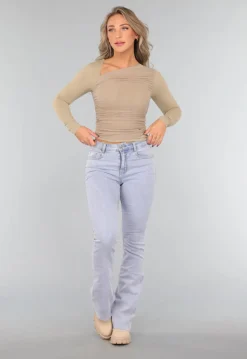 Khaki Padded Top met Mesh Details