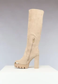 Khaki Plateau Knielaarzen met Gouden Details