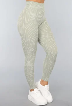 Khaki Sportlegging met Gestreepte Print