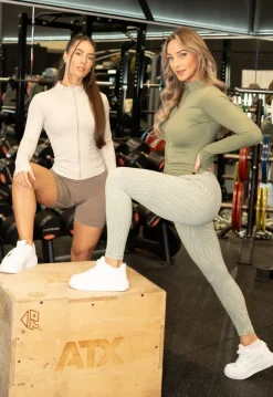 Khaki Sportlegging met Gestreepte Print