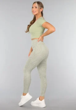 Khaki Sportlegging met Gestreepte Print