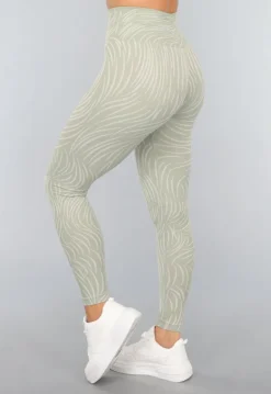 Khaki Sportlegging met Gestreepte Print