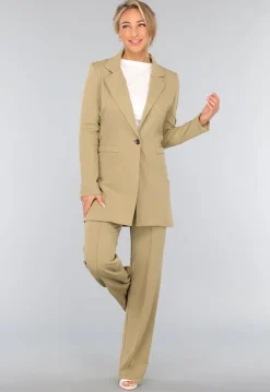 Khaki Stretch Blazer met Schoudervulling