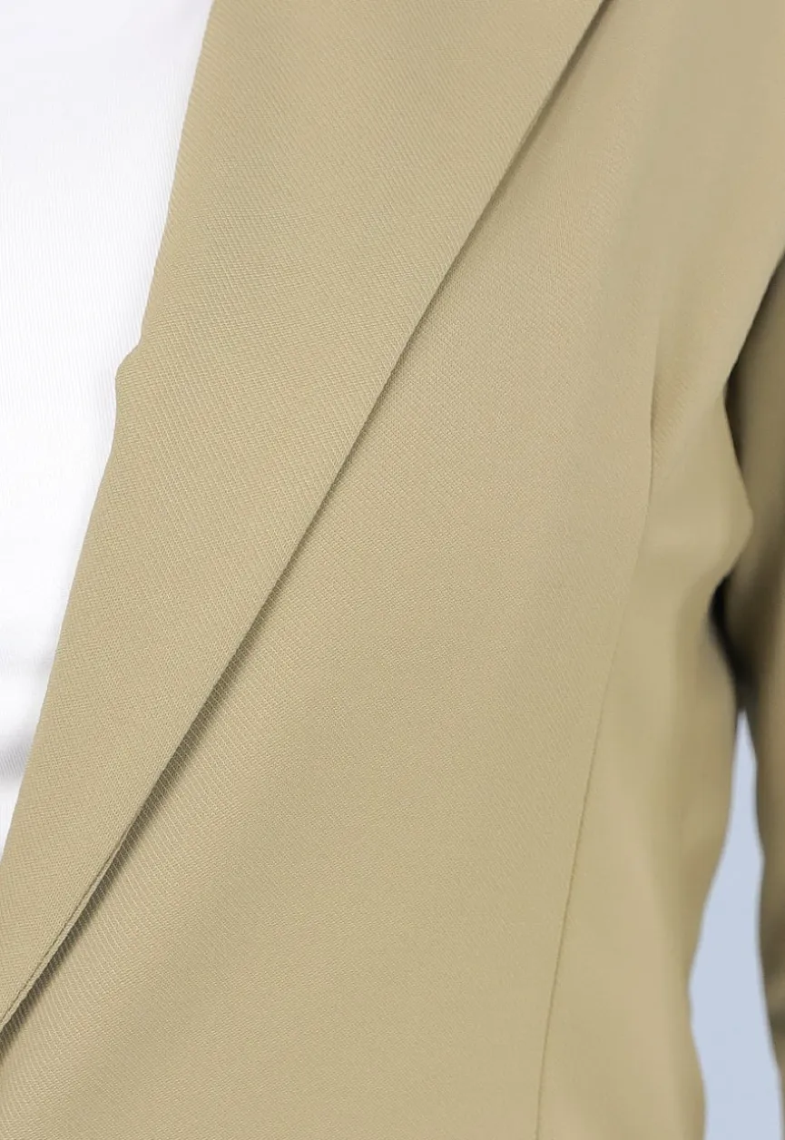 Khaki Stretch Blazer met Schoudervulling