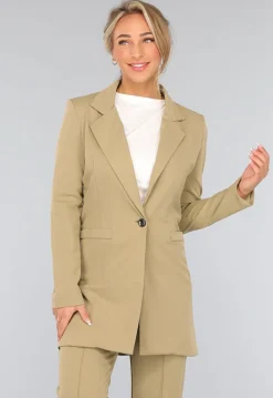 Khaki Stretch Blazer met Schoudervulling