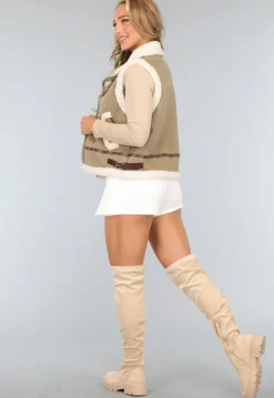 Khaki Teddy Bodywarmer met Riempjes