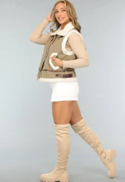 Khaki Teddy Bodywarmer met Riempjes
