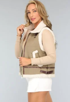 Khaki Teddy Bodywarmer met Riempjes