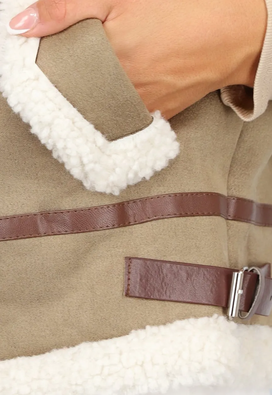 Khaki Teddy Bodywarmer met Riempjes