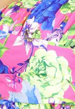 Kleurrijke One Shoulder Jurk met Bloemenprint