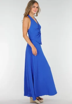 Kobaltblauwe Halter Set met Geknoopte Top en Stretch
