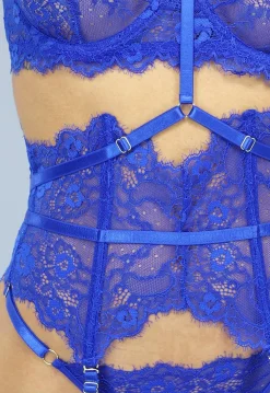 Kobalt Blauwe Intieme Kanten Lingerie Set met Strappy Details