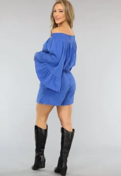 Kobalt Blauwe Mousseline Playsuit met Flair Mouwen