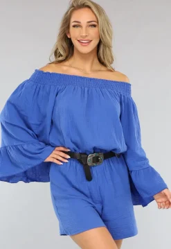 Kobalt Blauwe Mousseline Playsuit met Flair Mouwen