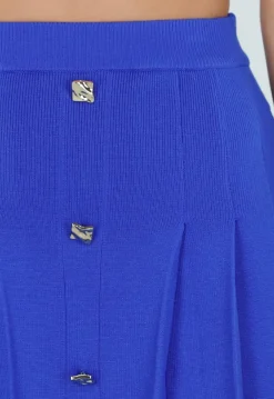 Kobalt Blauwe Plooirok met Knopen en Stretch