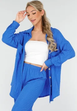 Kobalt Matching Stretch Set met Knoopsluiting en Elastische Tailleband