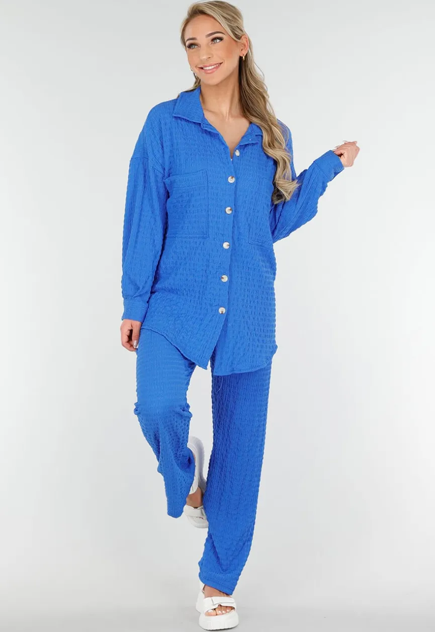 Kobalt Matching Stretch Set met Knoopsluiting en Elastische Tailleband