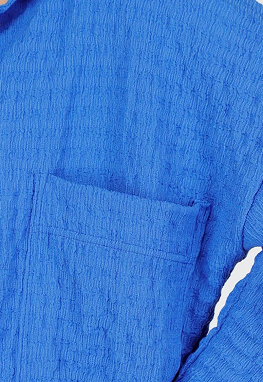 Kobalt Matching Stretch Set met Knoopsluiting en Elastische Tailleband