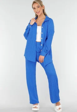 Kobalt Matching Stretch Set met Knoopsluiting en Elastische Tailleband