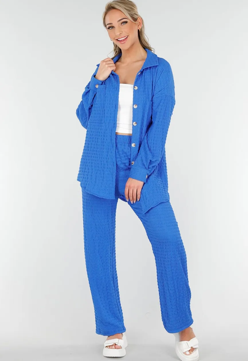 Kobalt Matching Stretch Set met Knoopsluiting en Elastische Tailleband