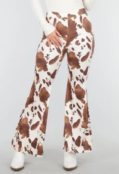Koeienprint Flared Broek Bruin