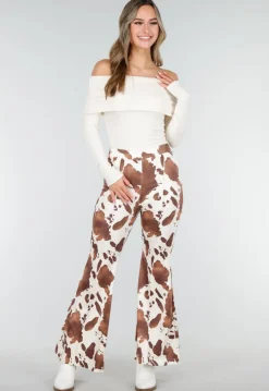 Koeienprint Flared Broek Bruin