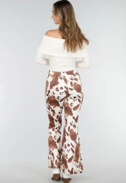 Koeienprint Flared Broek Bruin