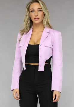 Korte Asymmetrische Lila Blazer met Schoudervulling