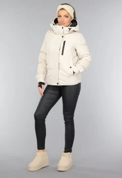 Korte Beige Winterjas met Duimgaten