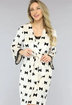Korte Set met Slipdress en Kamerjas met Strikken van Velours de Panne