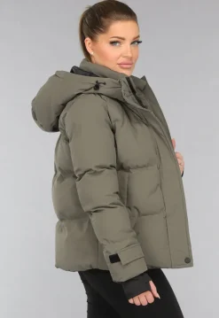 Korte Taupe Winterjas met Capuchon