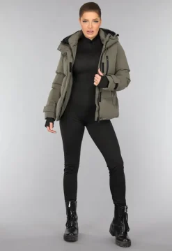 Korte Taupe Winterjas met Capuchon