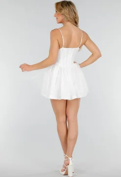 Korte Witte Kanten Jurk met Spaghettibandjes en Korsetlook