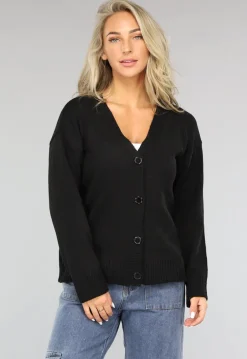 Korte Zwarte Fijn Gebreide Cardigan