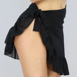 Kort Zwarte Mesh Cover Up Rokje met Ruches