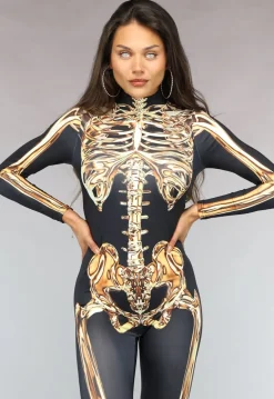 Kostuum met Gouden Skelet Print