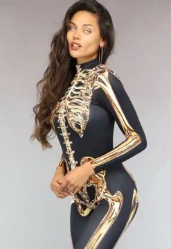 Kostuum met Gouden Skelet Print