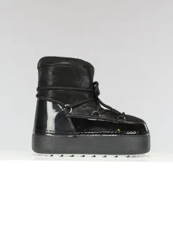 Lage Zwarte Glitterende Snowboots met Lak Detail