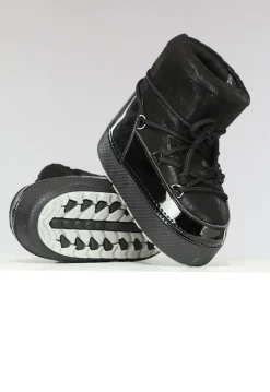 Lage Zwarte Glitterende Snowboots met Lak Detail