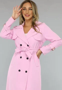 Lange Jas met Ceintuur in Babyroze