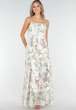 Lange Maxi Jurk met Bloemenprint en Spaghetti Bandjes