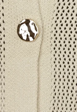 Lange Oversized Beige Cardigan met Gouden Knopen