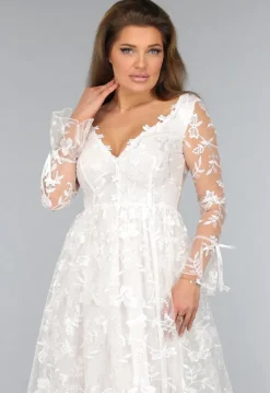 Lange Witte Bridal Jurk met Bloemen